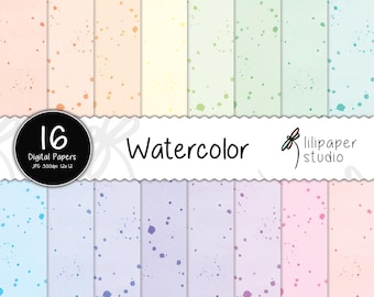 Pastel Watercolor Digital Paper: Splatter Backgrounds (12x12 JPEG Files)