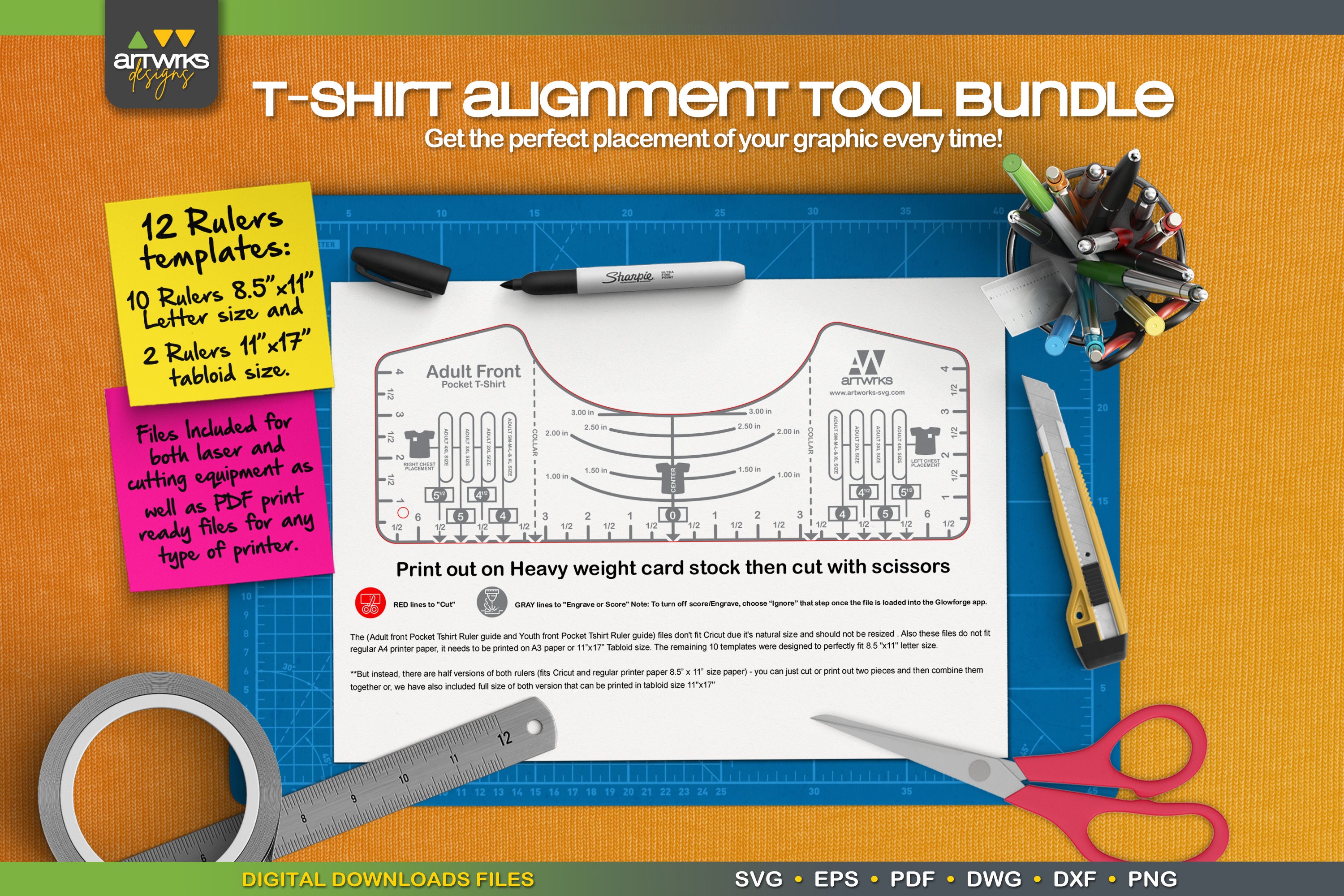 T-shirt Alignment Guide Bundle, Tshirt Alignment Tool SVG DXF File for  Cricut Silhouette, T-shirt Placement Graphic Guide, Shirt Ruler SVG 