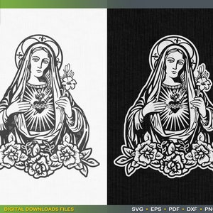Immaculate Heart of Mary with flower design SVG files for Cricut and Silhouette Cameo by ArtWorks Designs