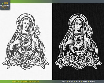 Immaculate Heart of Mary with flower design SVG files for Cricut and Silhouette Cameo by ArtWorks Designs
