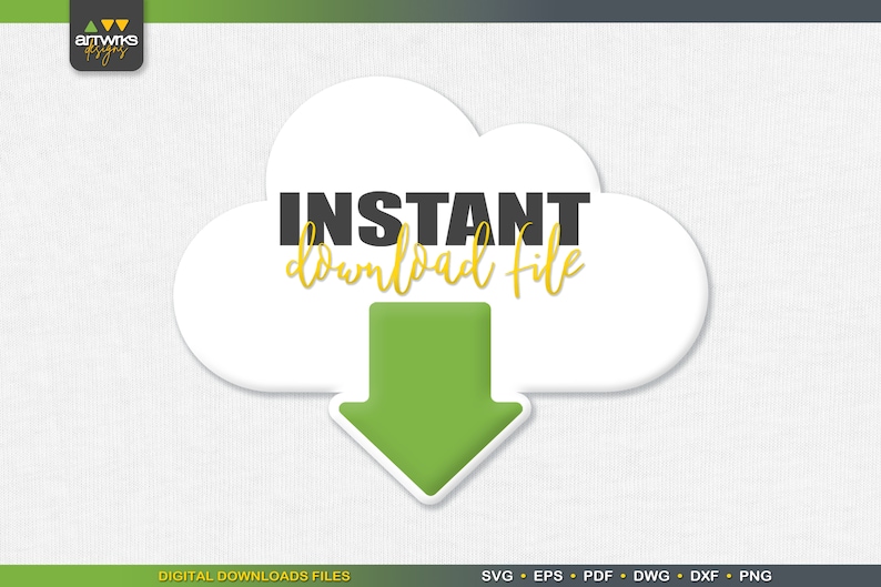 May include: White cloud with a black text overlay that says "INSTANT download file" and a green downward arrow.