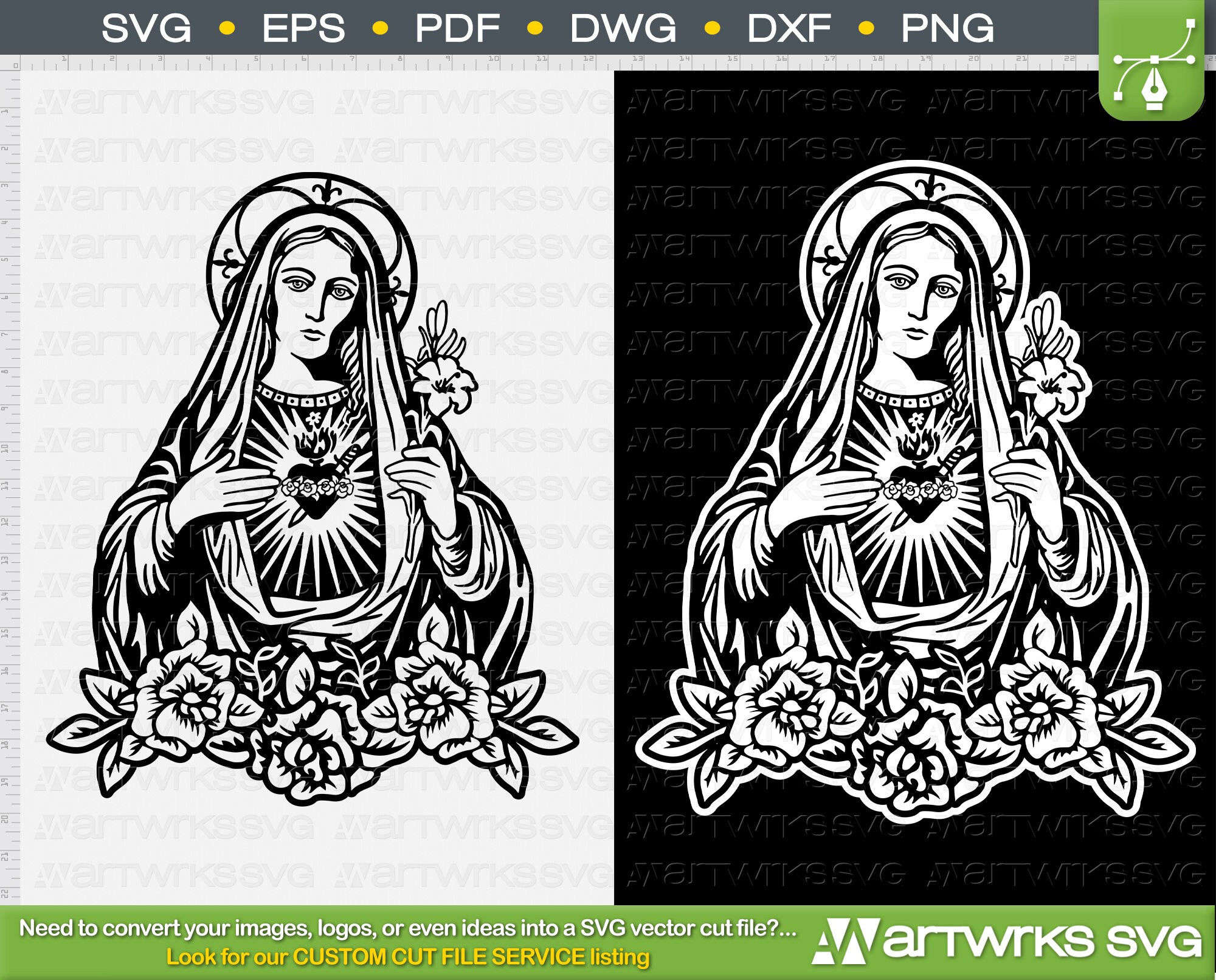 Virgin Mary Immaculate Heart clip art Religious SVG by | Etsy