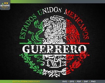 Distressed Escudo Nacional Estados Mexicanos Tricolor Guerrero