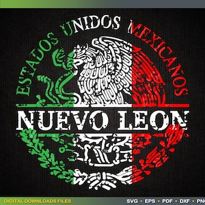 Distressed Mexican States Escudo nacional Split monogram SVG file Tricolor Nuevo Leon Mexican SVG by ArtWorks Designs