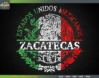 Distressed Estados Mexicanos Escudo nacional Tricolor Zacatecas Split Monogram SVG file Decals Cars by ArtWorks Designs