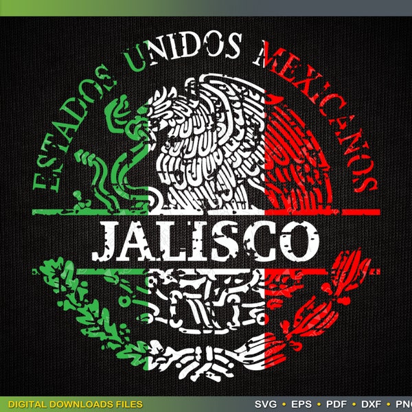 Distressed Aguila Mexicana Escudo nacional Split monogram SVG file Tricolor Jalisco Distressed Mexico SVG by ArtWorks Designs