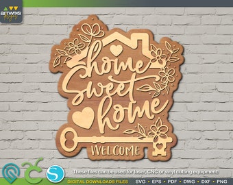 Porch Sign SVG | Home Sweet Home sign - Wood Sign SvG - Welcome Home SVG Home Decor SVG for Silhouette & Glowforge files by ArtWorks Designs