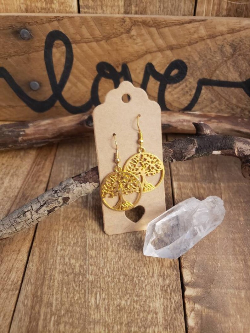 Large Gold Circular TREE OF LIFE silhouette earrings *Hypoallergenic Surgical steel earring hooks