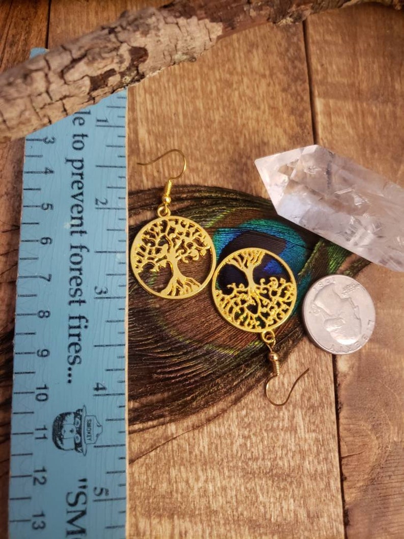 Large Gold Circular TREE OF LIFE silhouette earrings *Hypoallergenic Surgical steel earring hooks