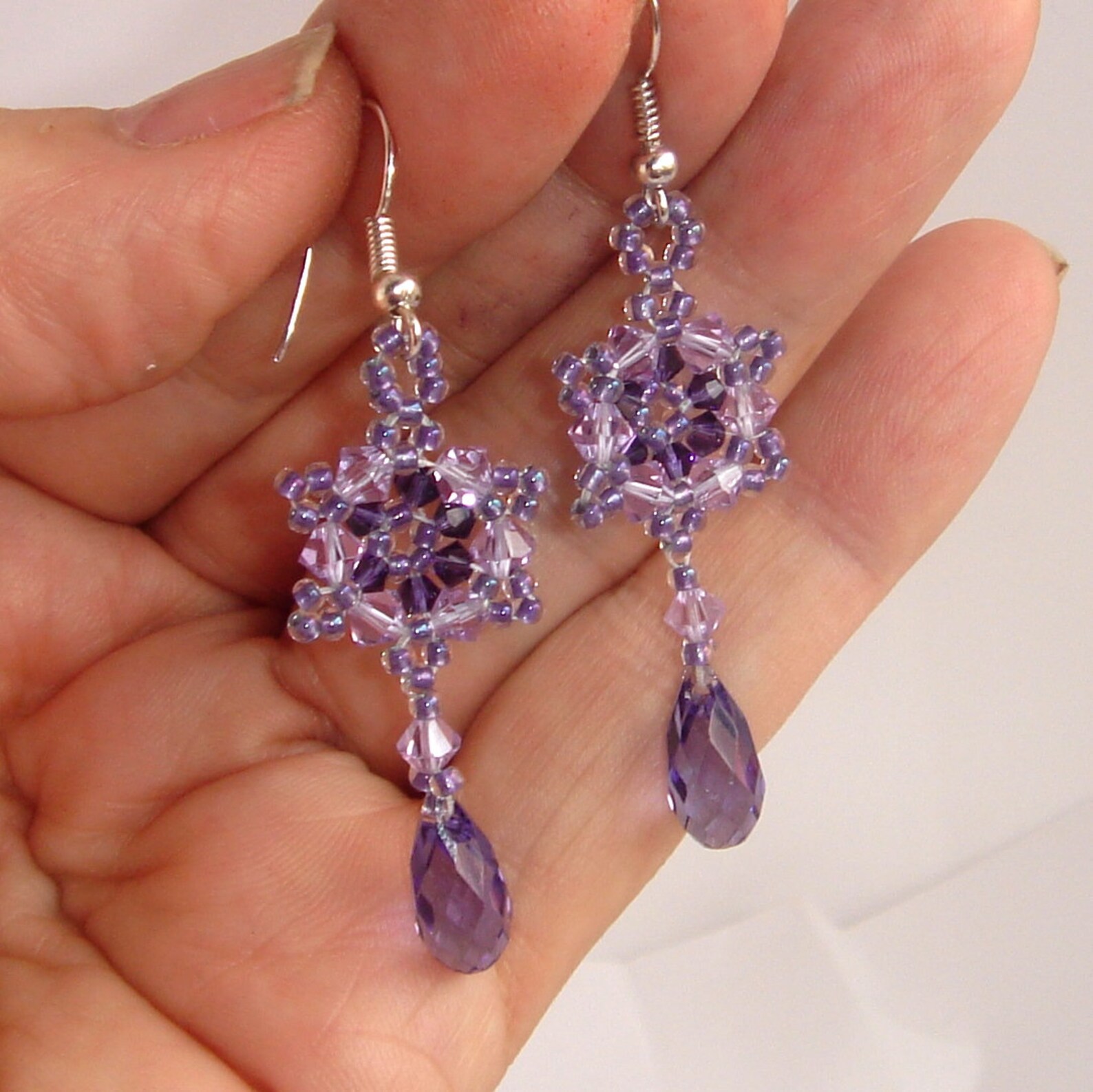 Purple Beaded Drop Earrings Purple 6 Point Star Beaded Etsy