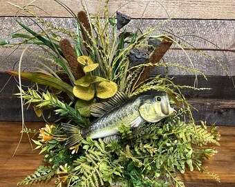 Bass Fish Lake Life Arrangement, Fishing Centerpiece