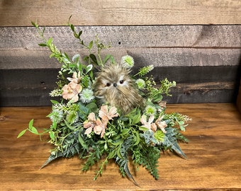 Wildflower Owl Centerpiece, Owl Table Piece, Cabin Floral Arrangement