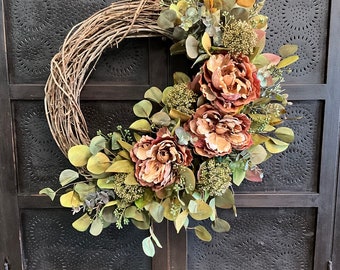 Rustic Mauve Dahlia Wreath, Dahlia Wreath, Cabin Wreath, Lodge Wreath