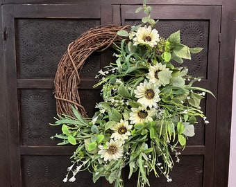 White Sunflower Wreath, Summer Sunflower Wreath