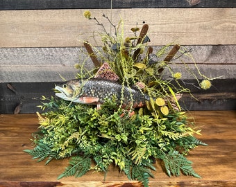 Rainbow Trout Arrangement, Lake House Centerpiece, Fishing Lodge Decor