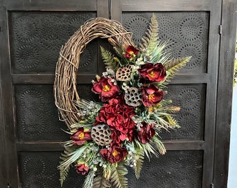 Rustic Red Oval Wreath, Cabin Wreath, Lodge Wreath, Cabin Decor