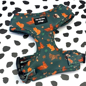 Dog Harness Woodland Walkies, XS ,Small , Med , Large , new puppy gift set, walks , Autumn Fall prints , harnie origami Japan