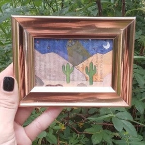 Framed UFO Painting - Strange Desert at Night - 4&quot; x 3&quot;