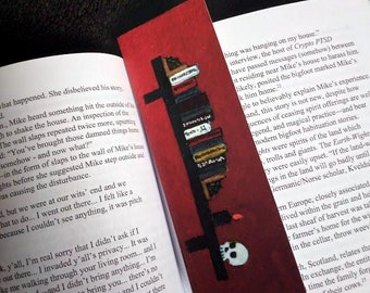 Bookmark - Skull on Horror Shelf Illustration - 6x2