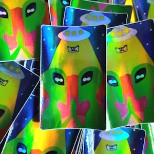 Sticker - The Lovers - Tarot extraterrestre holographique - 1,6 x 2,5 pouces