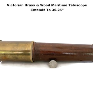 MARITIME BRASS TELESCOPE Extendable Wood Optical Mid-Victorian Vintage