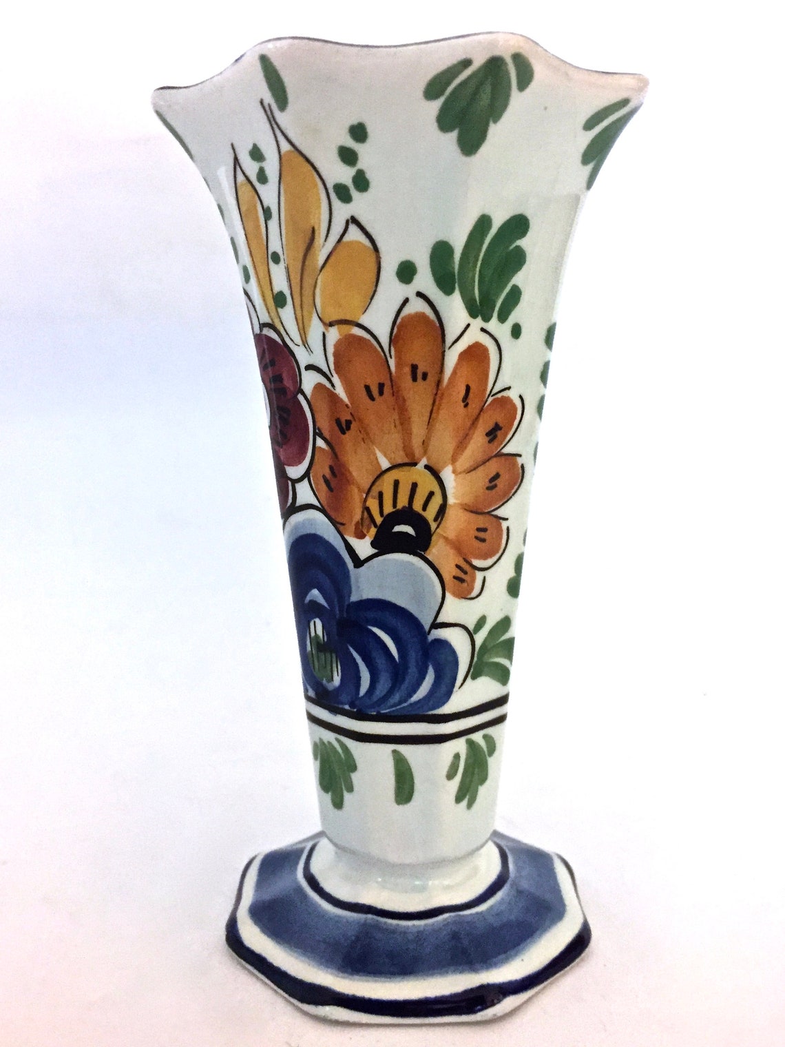 Delft Floral Vase Holland Hand Painted 502 JewelTone Colors Etsy