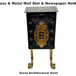 Mail Box Newspaper Holder Brass & Metal Architectural Vintage