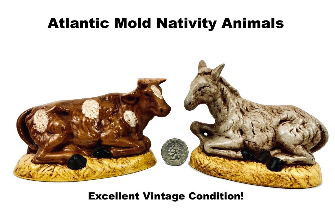 Nativity Animals Figurines Cow Donkey Atlantic Mold Christmas Etsy