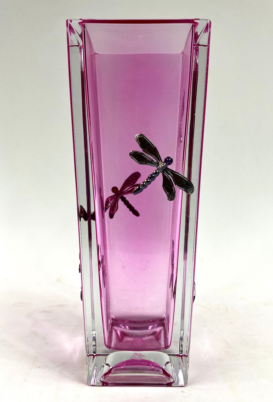Teleflora Dragonfly Encased Glass Vase 24 Lead Crystal Pink Etsy