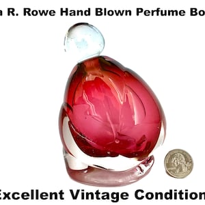 Lisa Rowe Cased Glass Perfume Bottle Red Hand Blown Art Glass Vintage