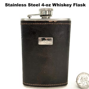 Stainless Steel 4 oz Whiskey Flask Hunting Golfing Barware Bar Ware Man Cave Vintage