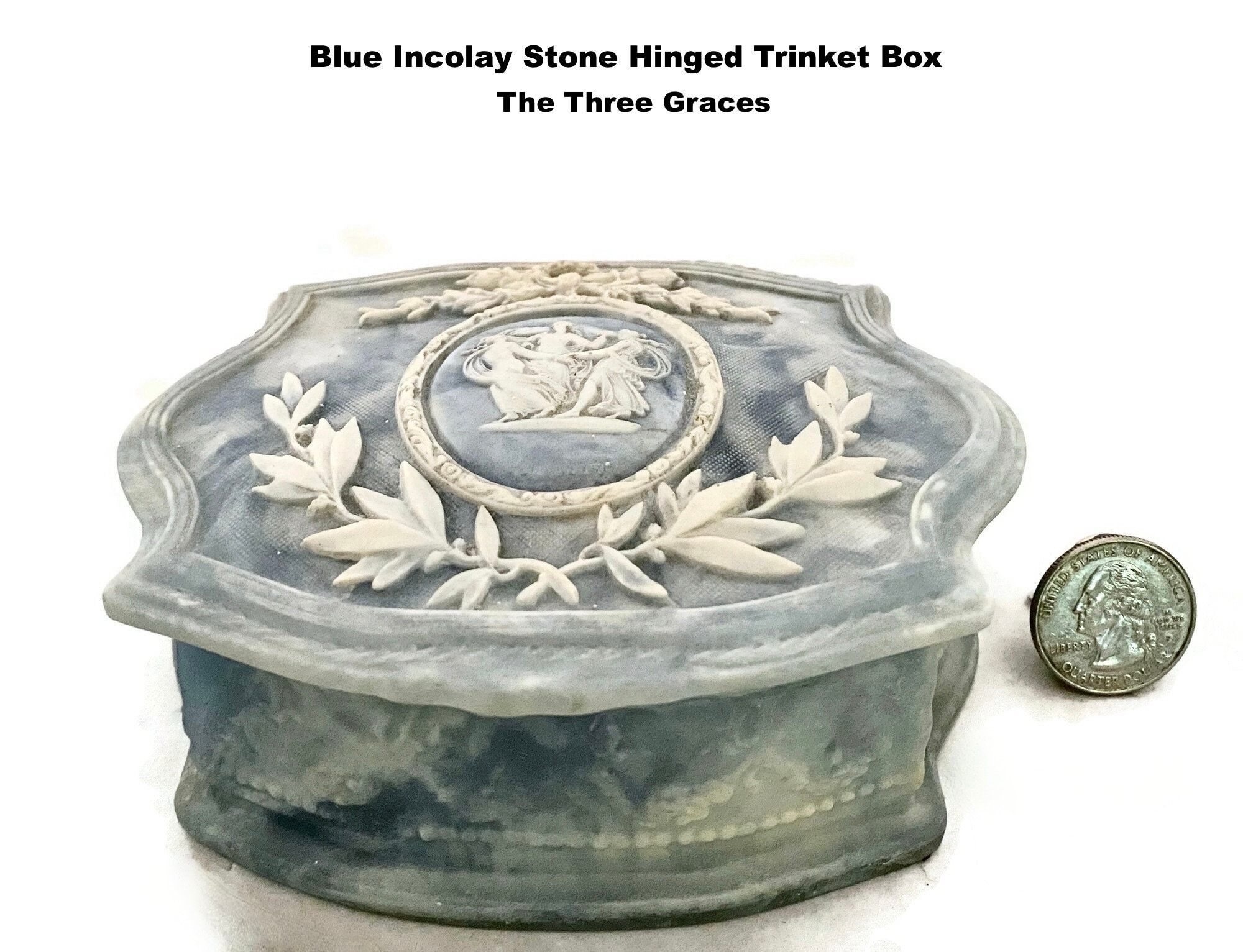 genuine icolay stone ジュエリーボックス Vintage Genuine Incolay Stone Jewelry Trinket Box Large