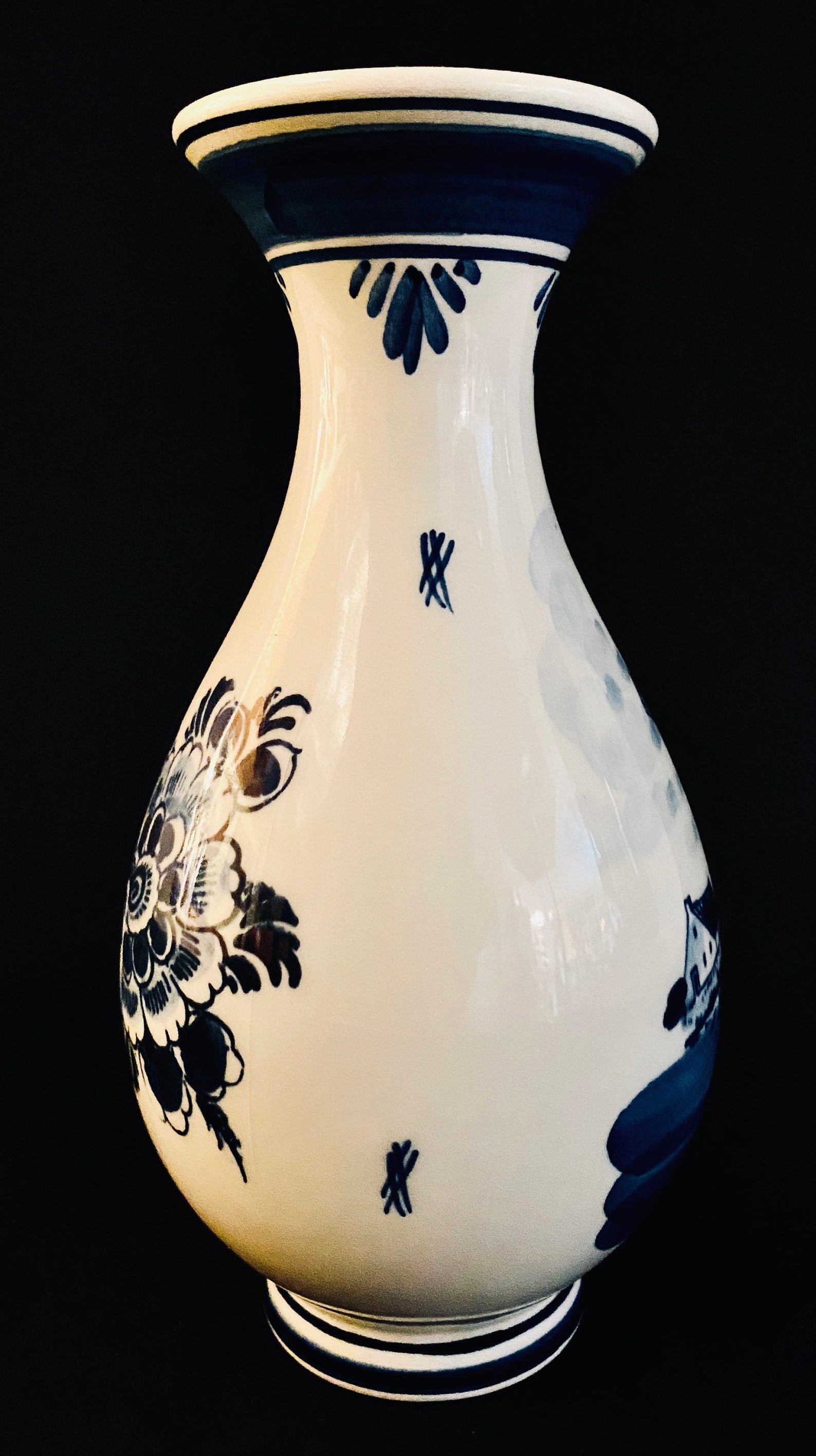 Delft Blue Tulip Vase Holland Windmill Floral Vintage Etsy