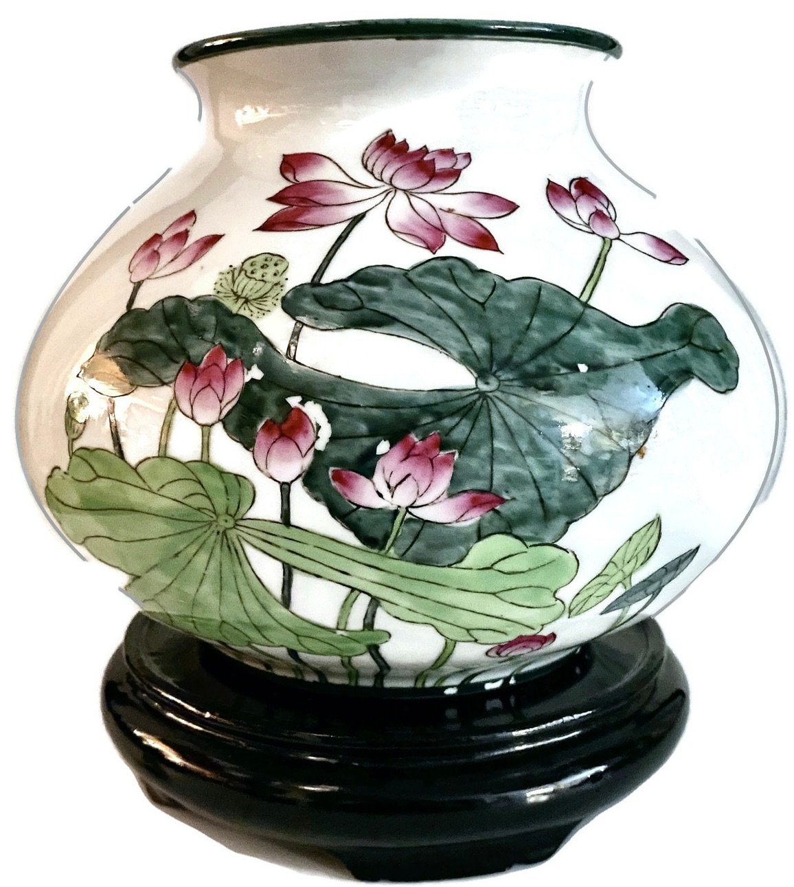 Nora Fenton Lotus Flower Vase & Stand Asian Hong Kong Planter Hand