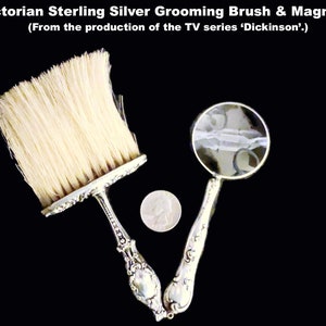 Sterling French Magnifying Glass & Lint Crumb Brush .925 Repousse Antique