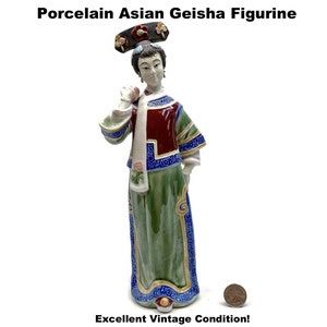 Asian Geisha Figurine Porcelain Hand Painted Glazed Vintage