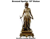 Bronzed Woman Statue Shelter Anvil Gear Hammer Art Nouveau French Antique