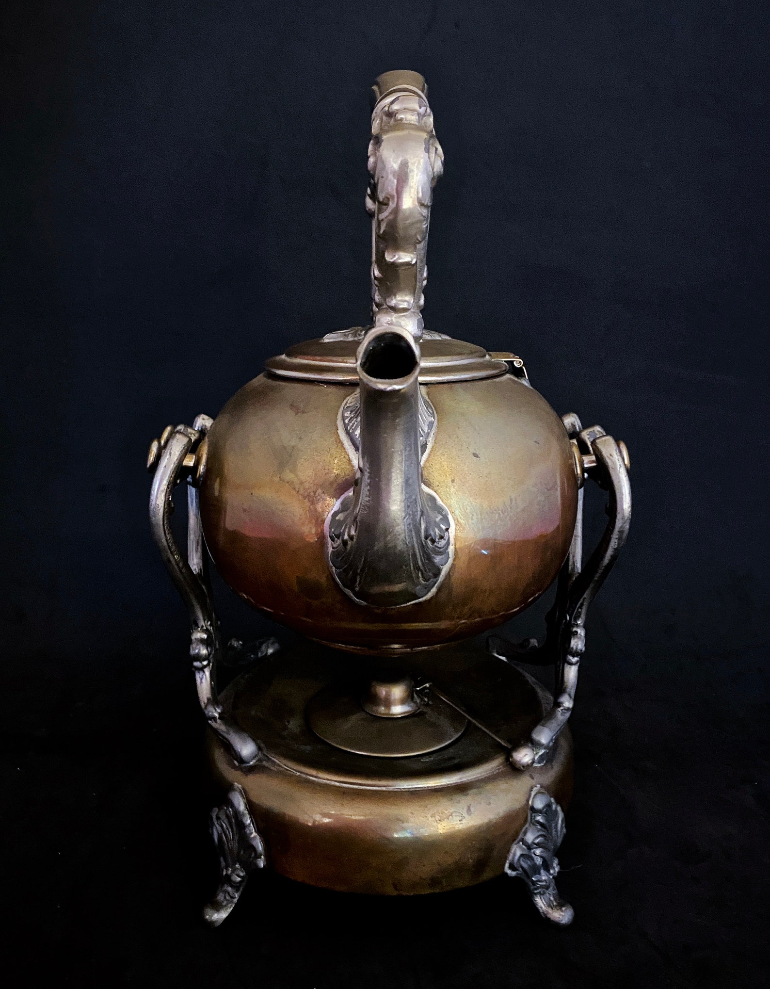 1800's Tilting Teapot on Burner Warmer Silver on Copper Etsy