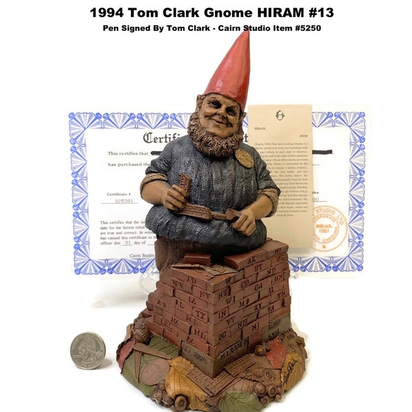 Tom Clark Gnome HIRAM #13 Pen Signed 1994 Mason Brick Layer Masonic Vintage