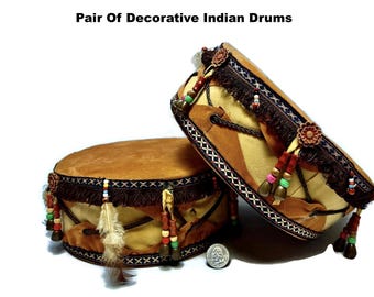 Decorative Native American Drum Pair Vintage