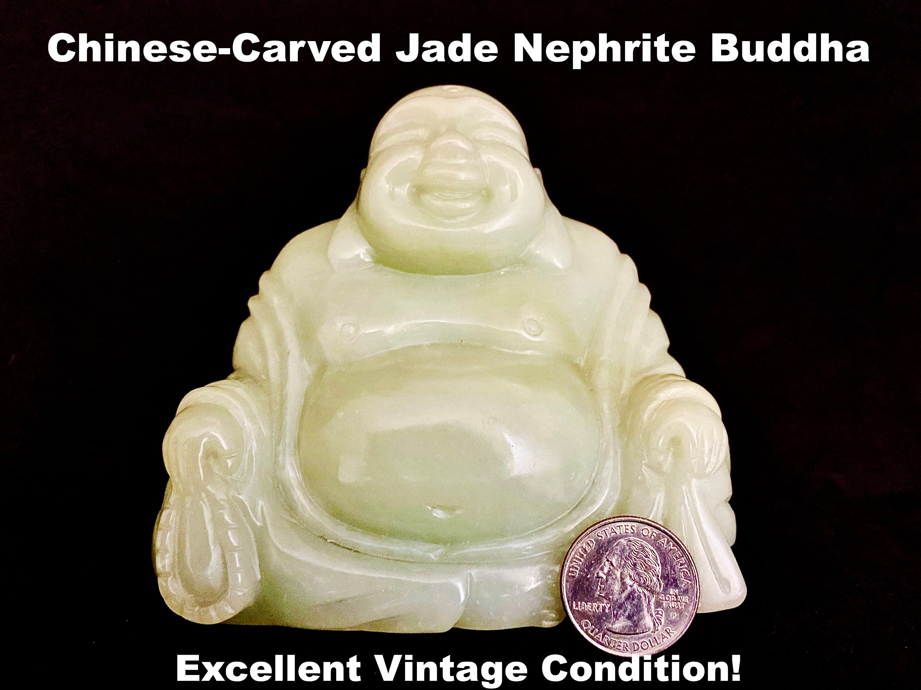 Jade Buddha Chinese Carved Jadeite Figurine Vintage Etsy