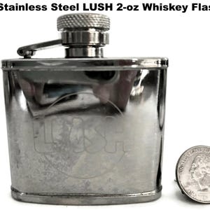LUSH Whiskey Flask Stainless Steel 6 oz Hunting Golfing Barware Bar Ware Man Cave Vintage
