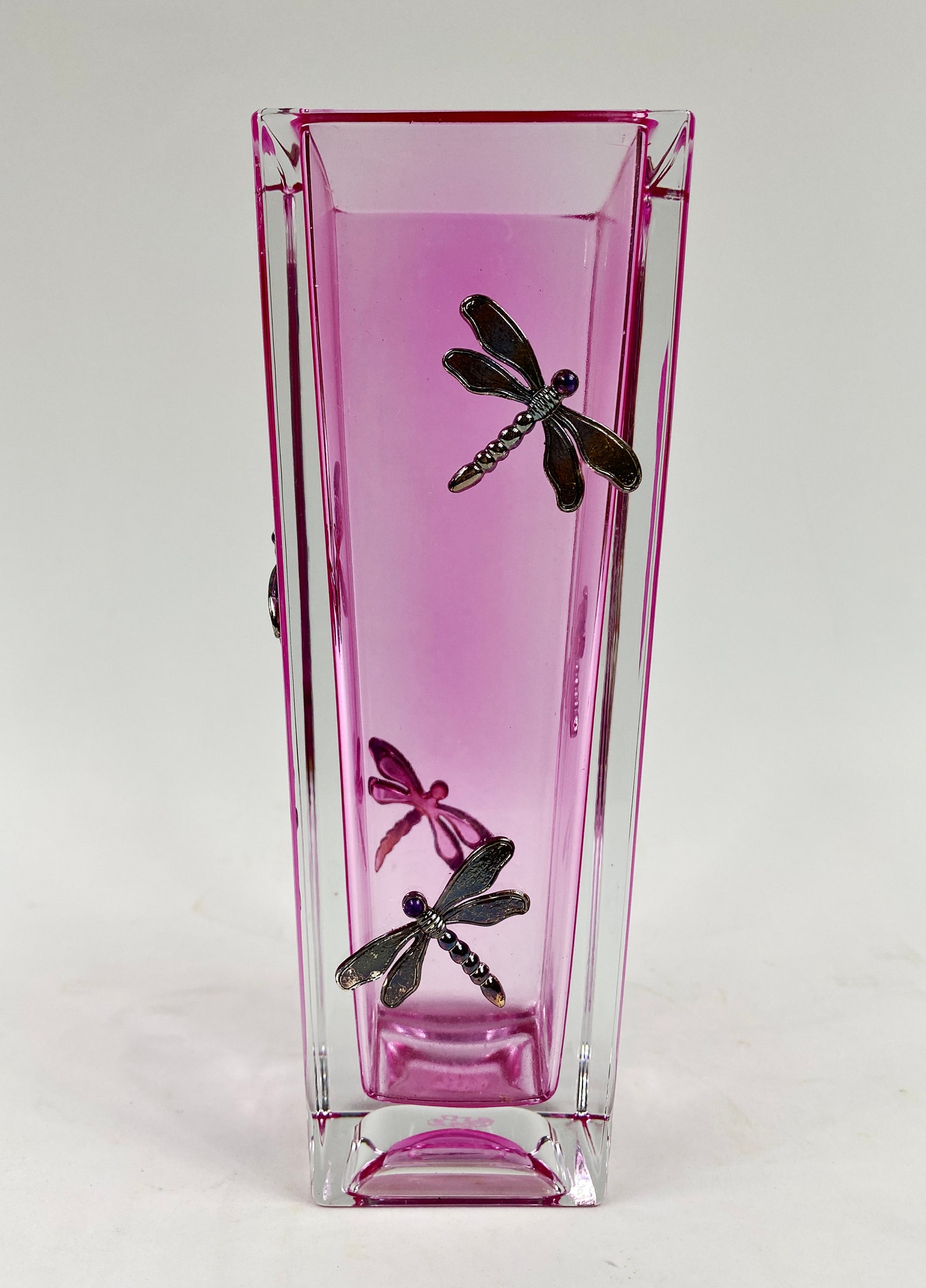 Teleflora Dragonfly Encased Glass Vase 24 Lead Crystal Pink Etsy
