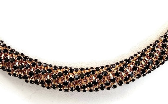 Mesh & Rhinestone Choker Necklace Gold Tone Vinta… - image 2