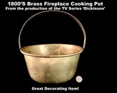 Brass Fireplace Cooking Pot Kettle Cauldron Cast Iron Handle Campfire Antique