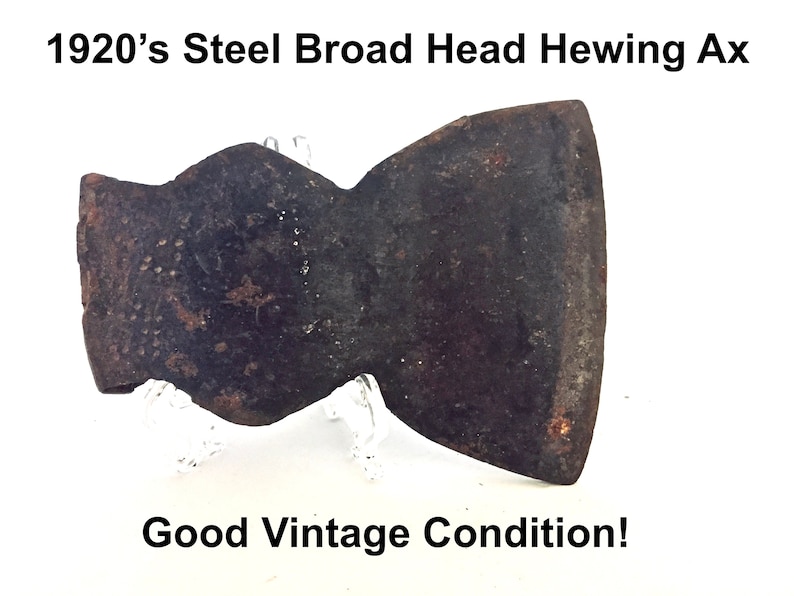 Vintage Broad Head Hewing Hatchet Ax Axe Primitive Farm Tool Rustic Cast Steel Man Cave Collectible Stamped Logging Woodsman