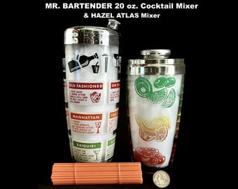 Mr. Bartender Glass Cocktail Shaker Barware Plus Hazel Atlas Shaker Vintage