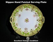 Nippon Cake Plate Handled Hand Painted Moriage Gold Gilt Floral Vintage
