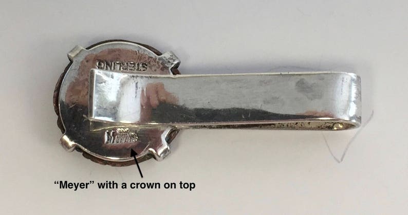 Vintage Sterling Silver Meyer Tie Bar Copper Coin Money Clip Groom Men Jewelry