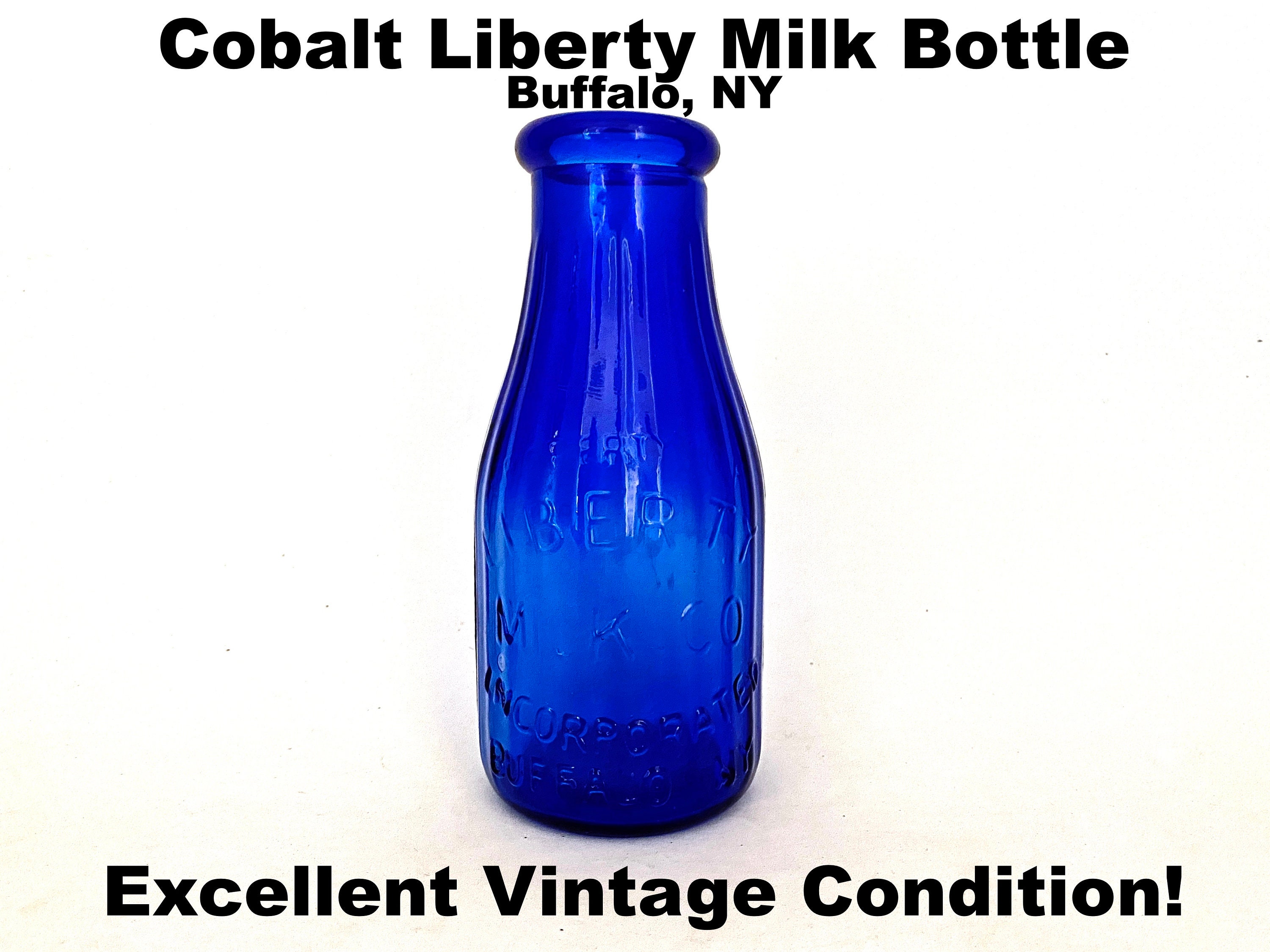 Liberty Milk Bottle Cobalt Blue Buffalo New York 1 Pint Etsy